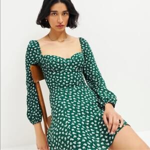 Reformation Mochi Green Floral Long Sleeve Mini Dress 4